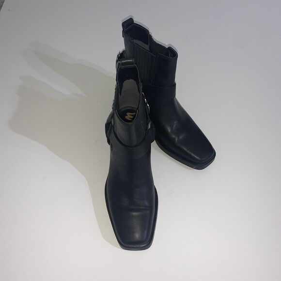 Sam Edelman Boots Womens Size 7 Black Bellamy Harness Square Toe Western Ankle - Picture 1 of 10